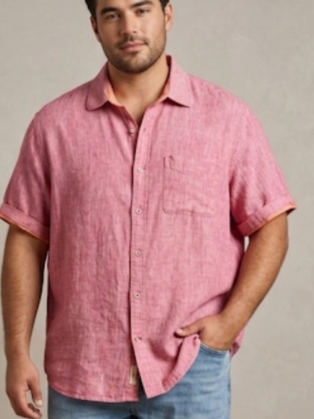 Ganesh Pink Cotton Button Up Shirt Men’s XXL Short Sleeve Relaxed Casual